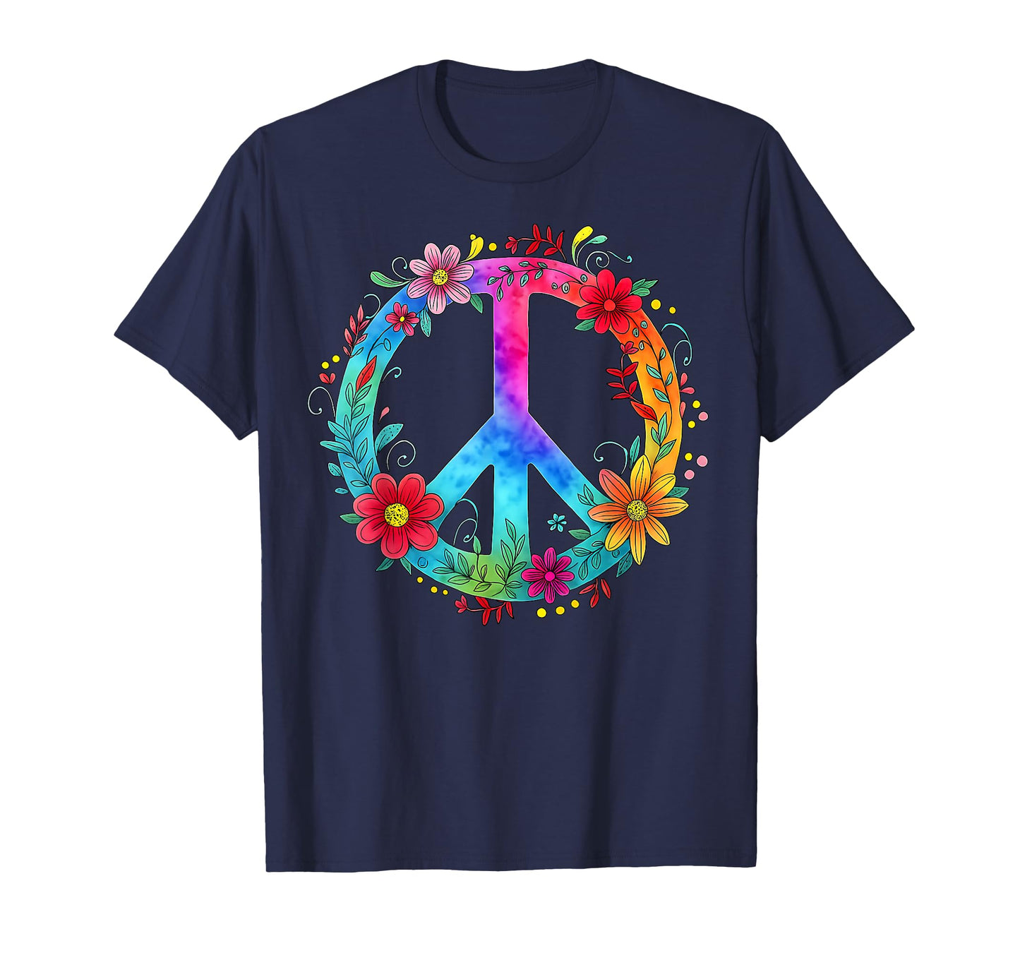 Retro Floral Love Peace Sign 60s 70s Tie Dye Hippie Flowers T-Shirt