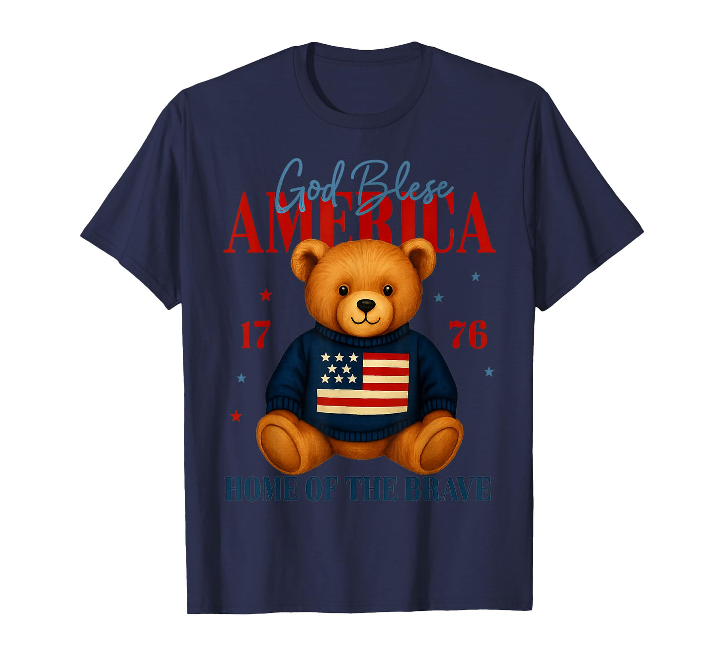 God Bless America Teddy Bear 4th of July USA Flag T-Shirt