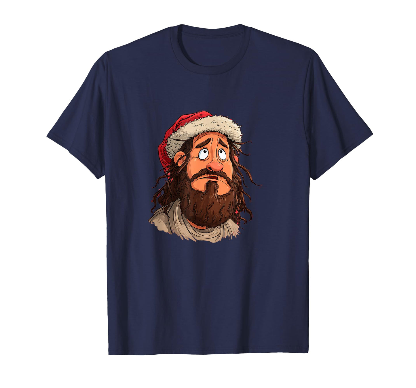 Funny Jesus Face with Santa Claus Hat for Xmas Night T-Shirt