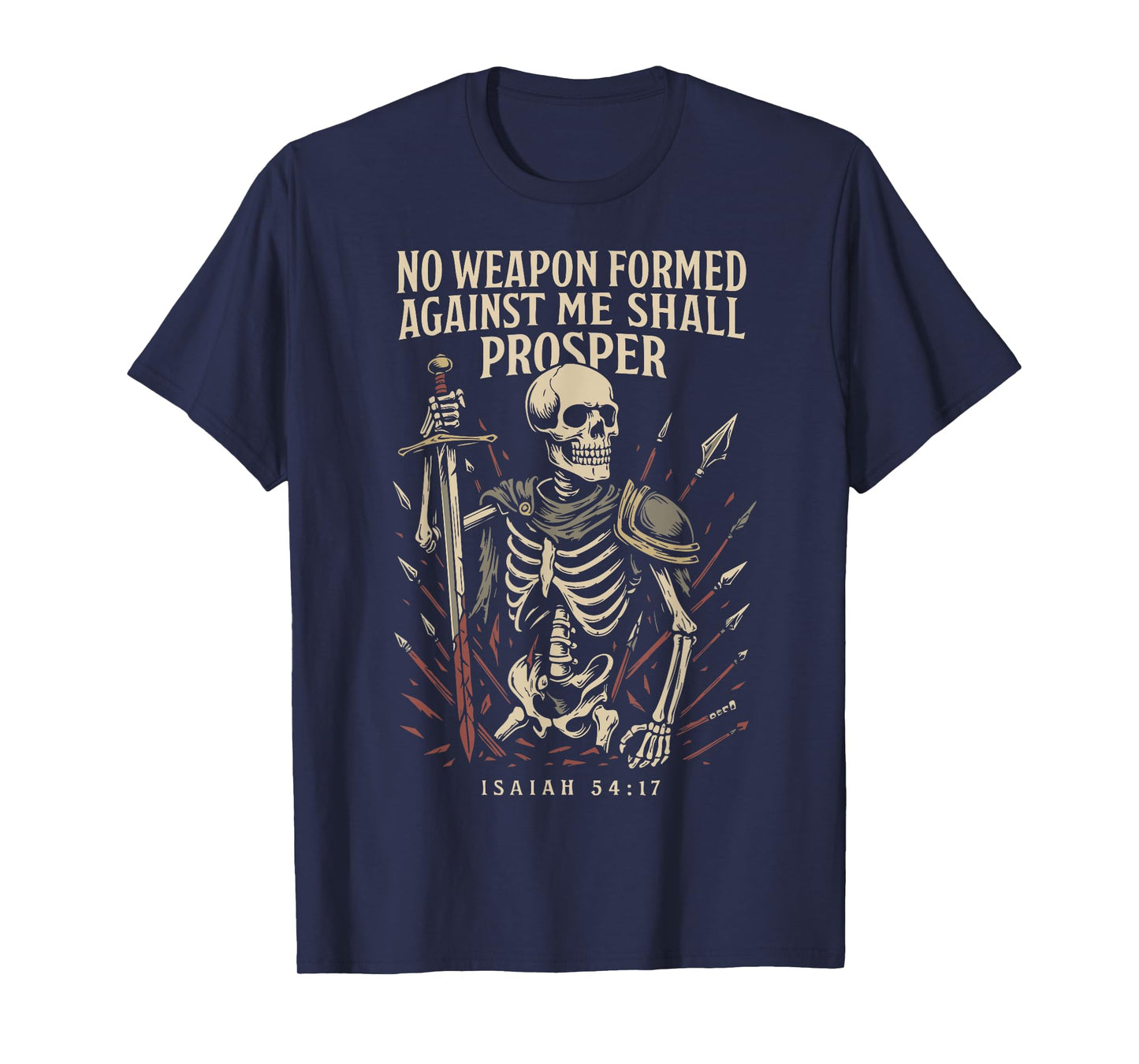 Christian Vintage Gothic Skeleton Bible Verse Isaiah 54:17 T-Shirt