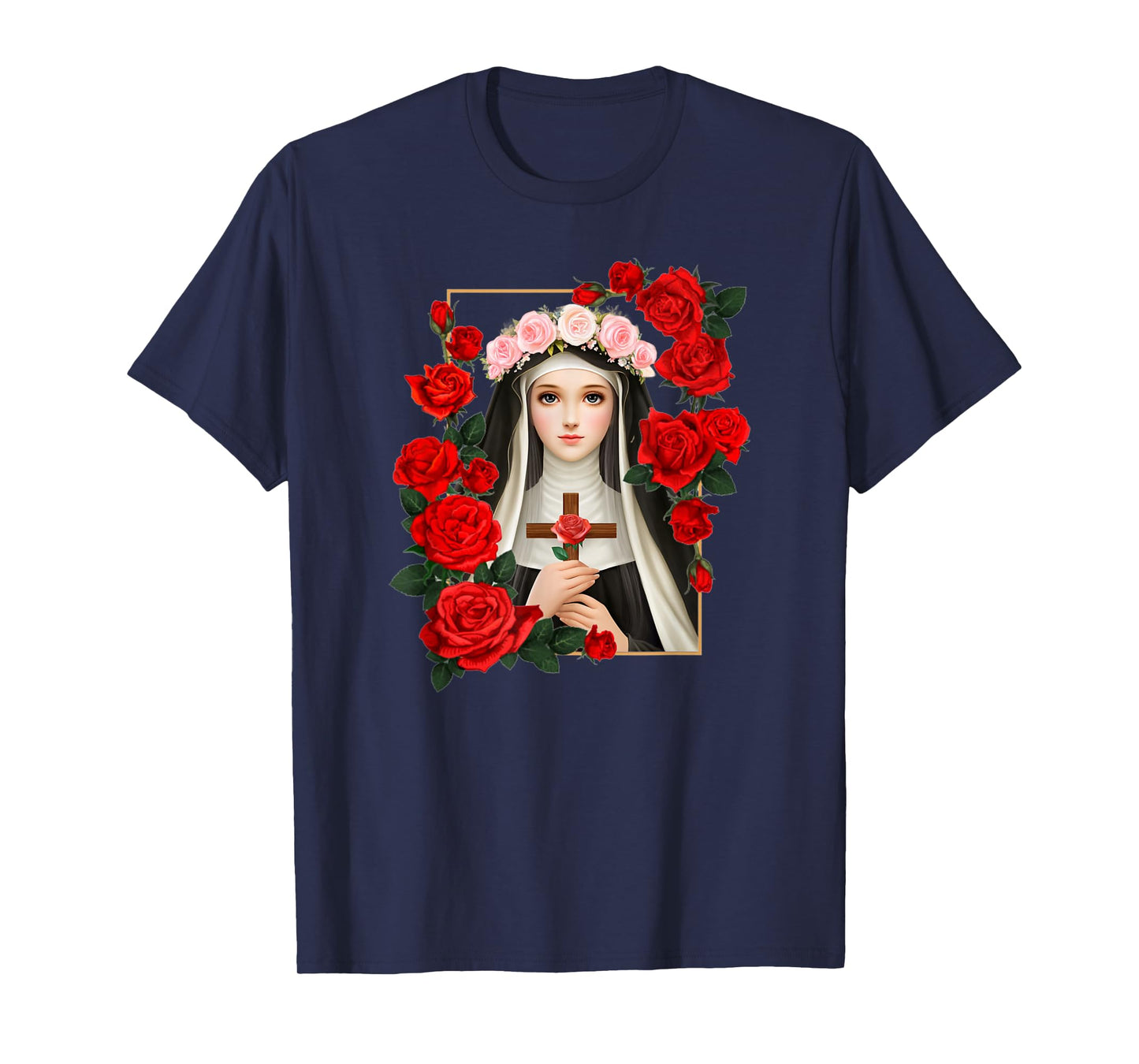 Saint with Roses Catholic Art Religious Devotional Design T-Shirt