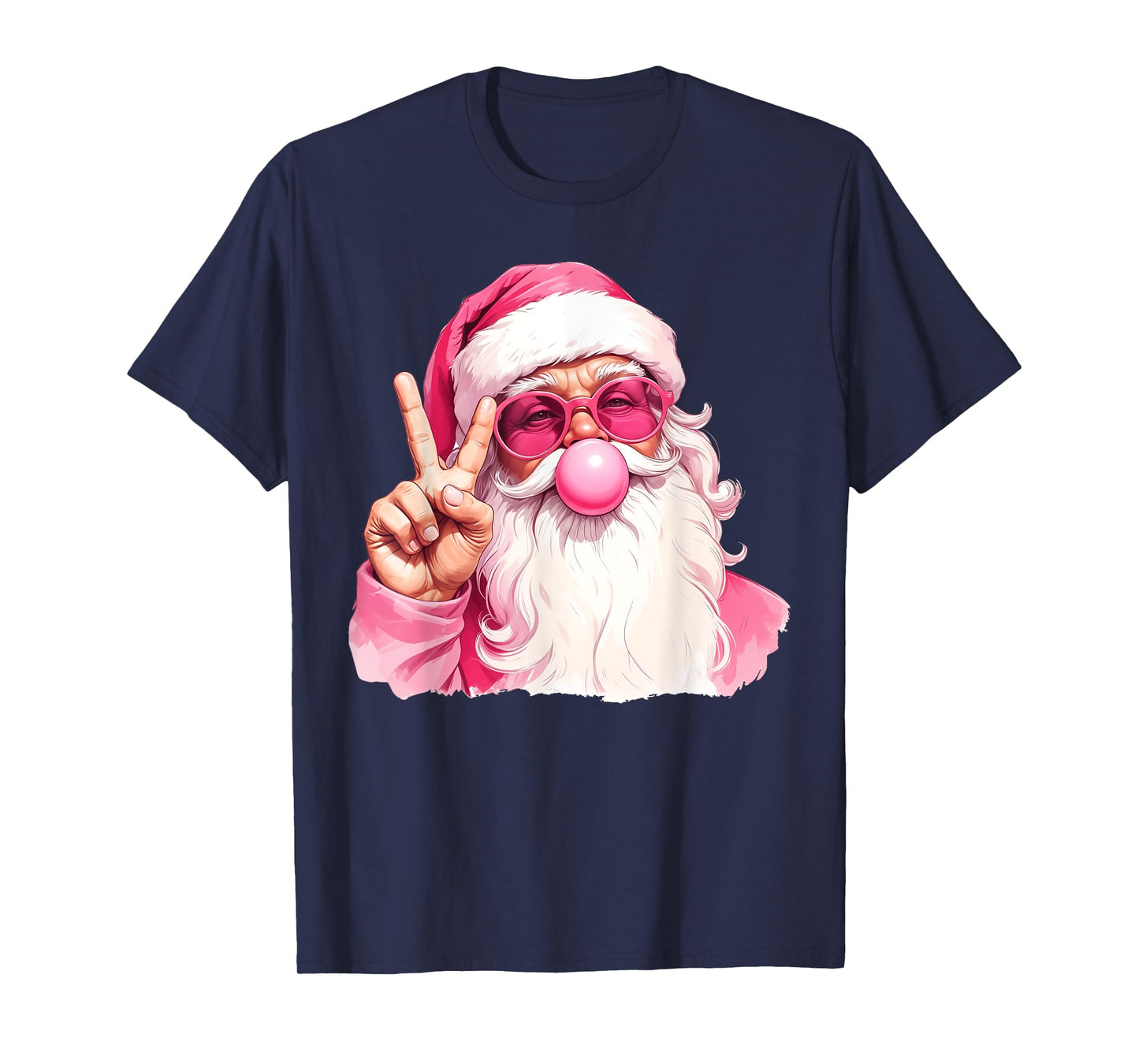 Vintage Retro Santa Christmas Bubble Gum Pink Sunglasses T-Shirt