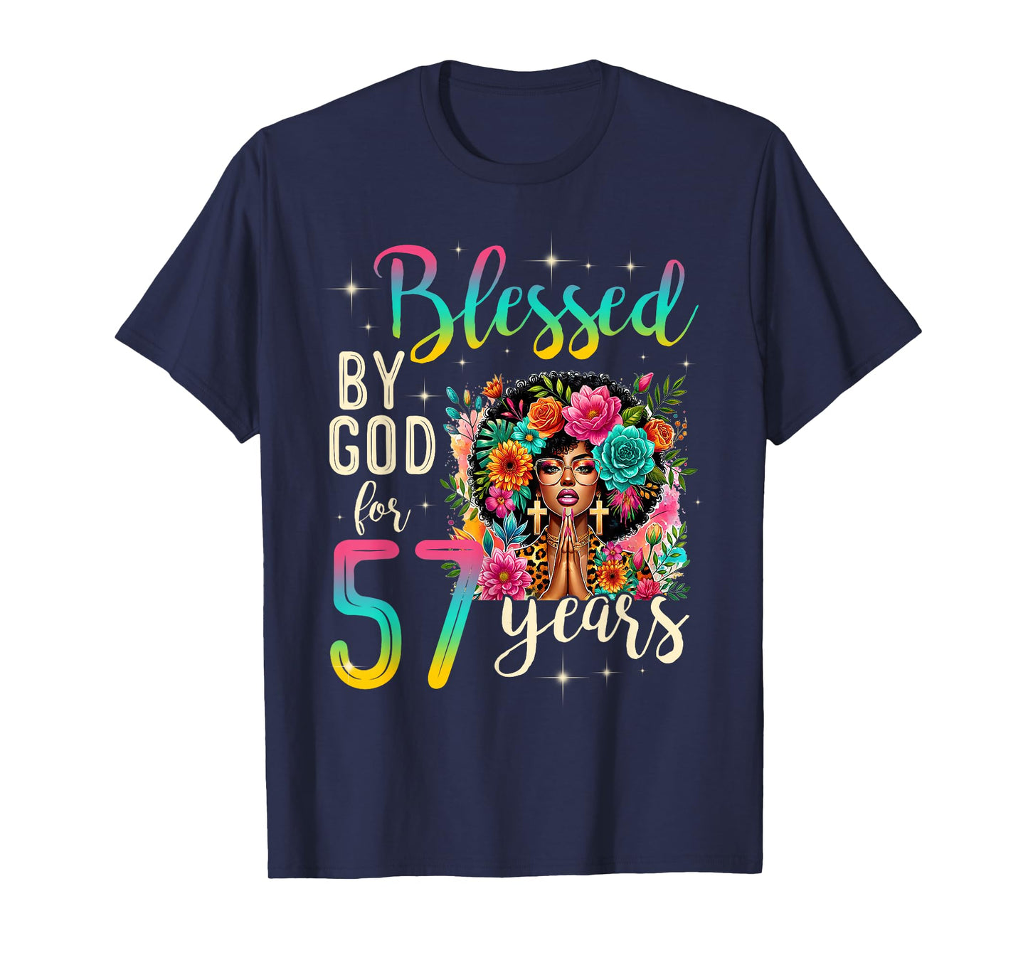 Black Girl Blessed by God for 57 Years Christian Birthday T-Shirt