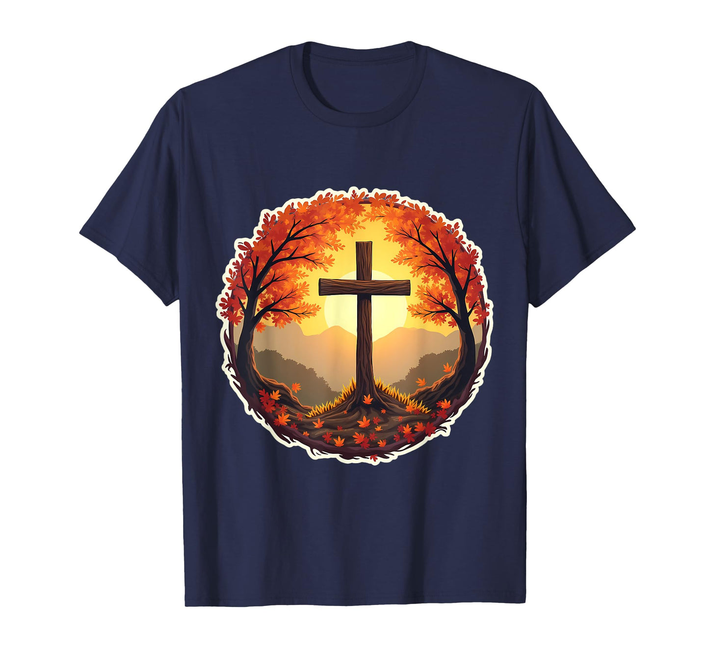 Jesus Christ Cross Christian Autumn Nature Fall Vintage T-Shirt