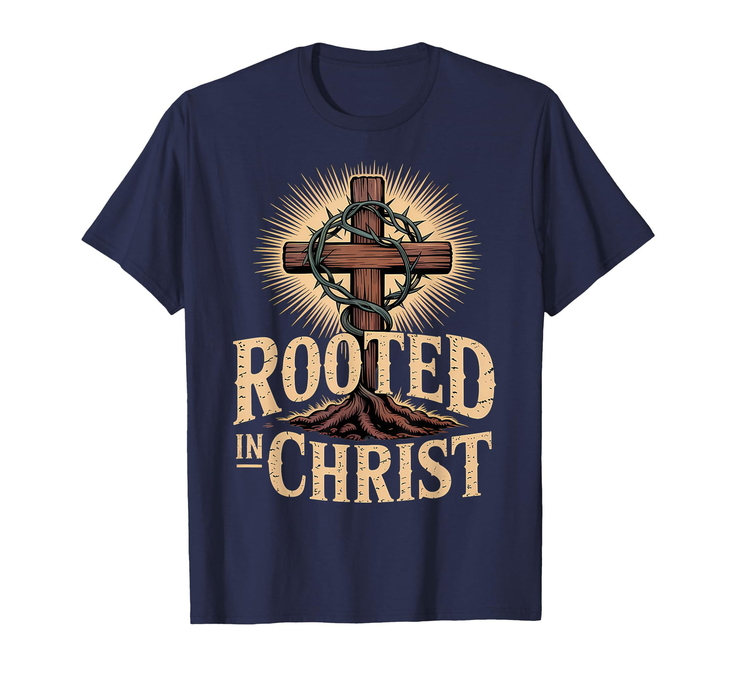 Rooted in Christ Jesus Cross Christian Faith T-Shirt