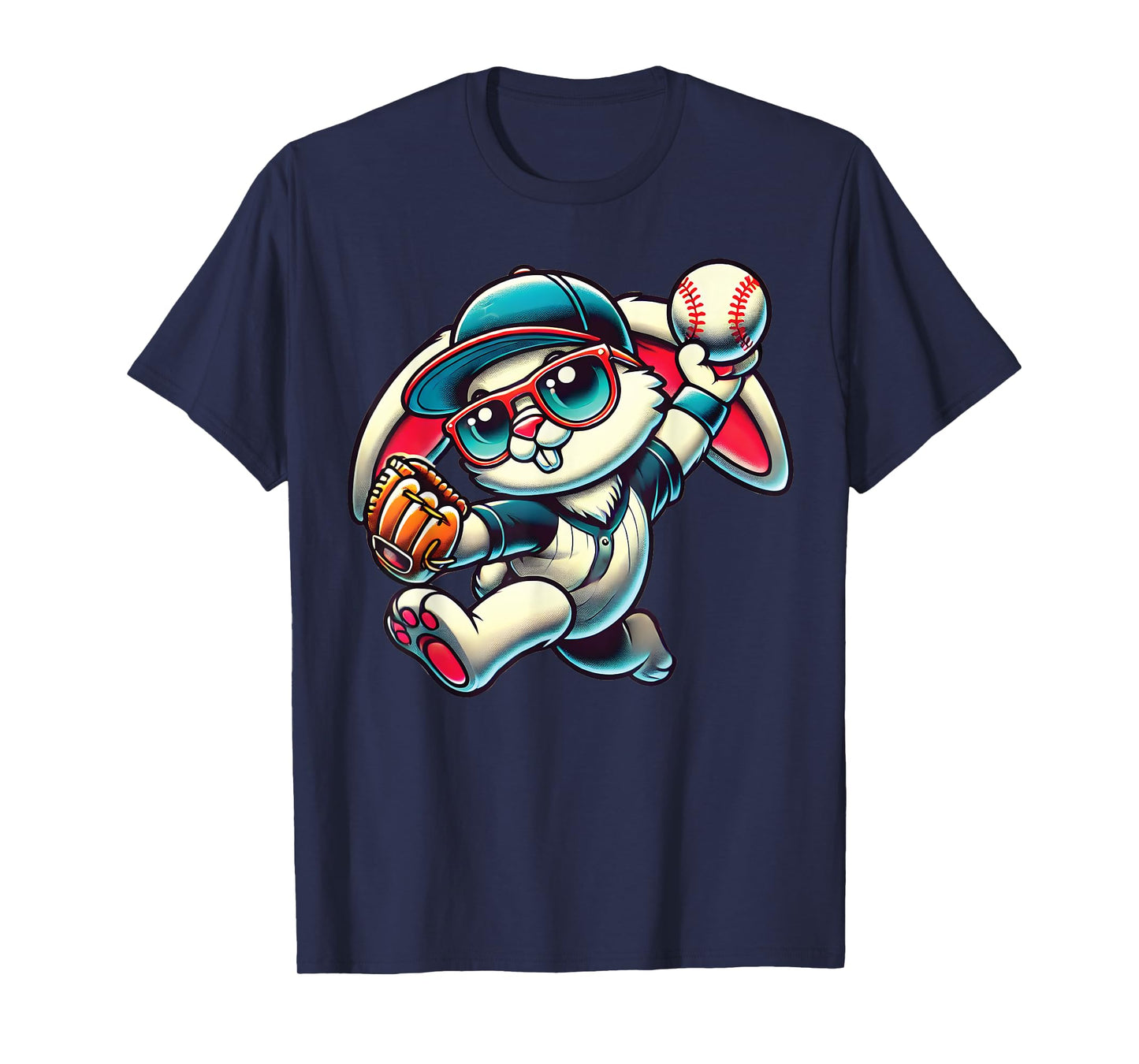 Easter Bunny Playing Baseball Pitcher Teen Boys Kid Baseball T-Shirt