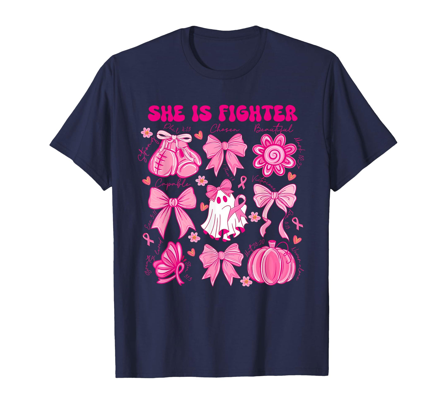 She is A Fighter Christian Breast Cancer Warrior Wear Pink T-Shirt