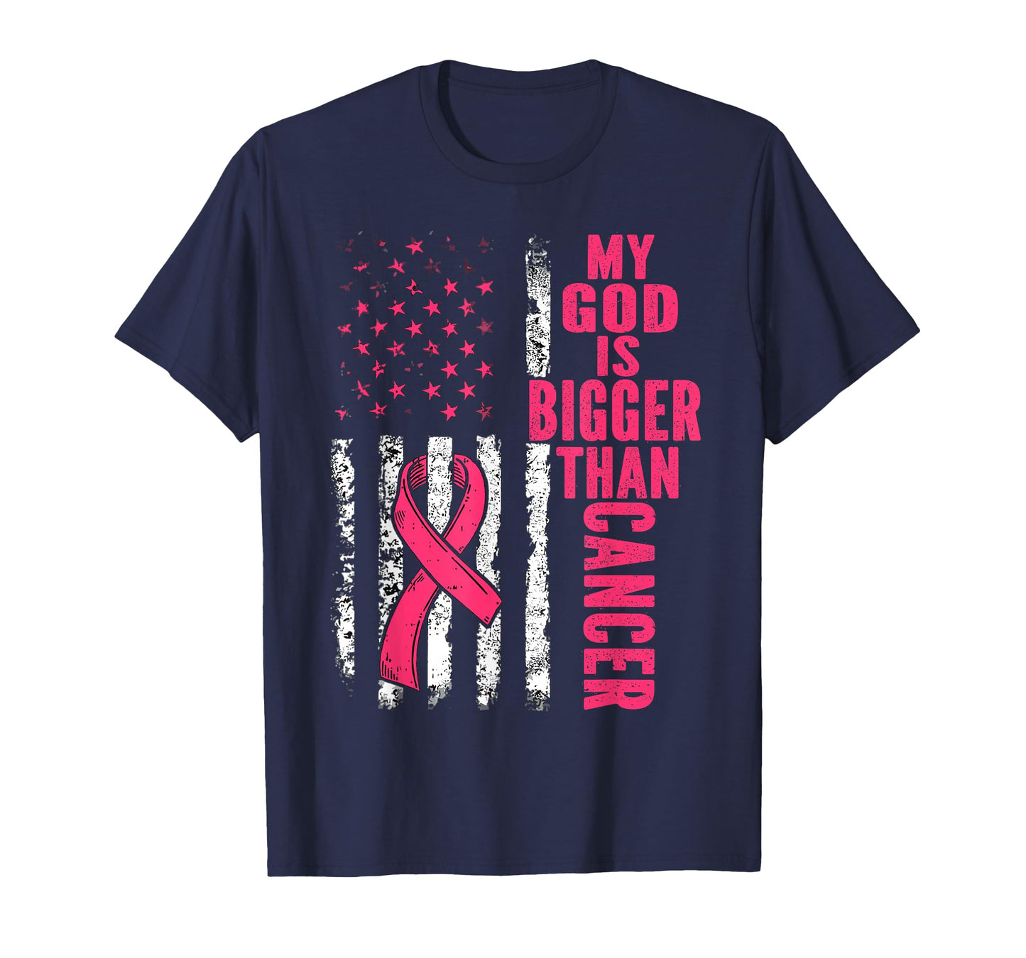 My God is Bigger Than Cancer Breast Cute Pink Ribbon Jesus T-Shirt