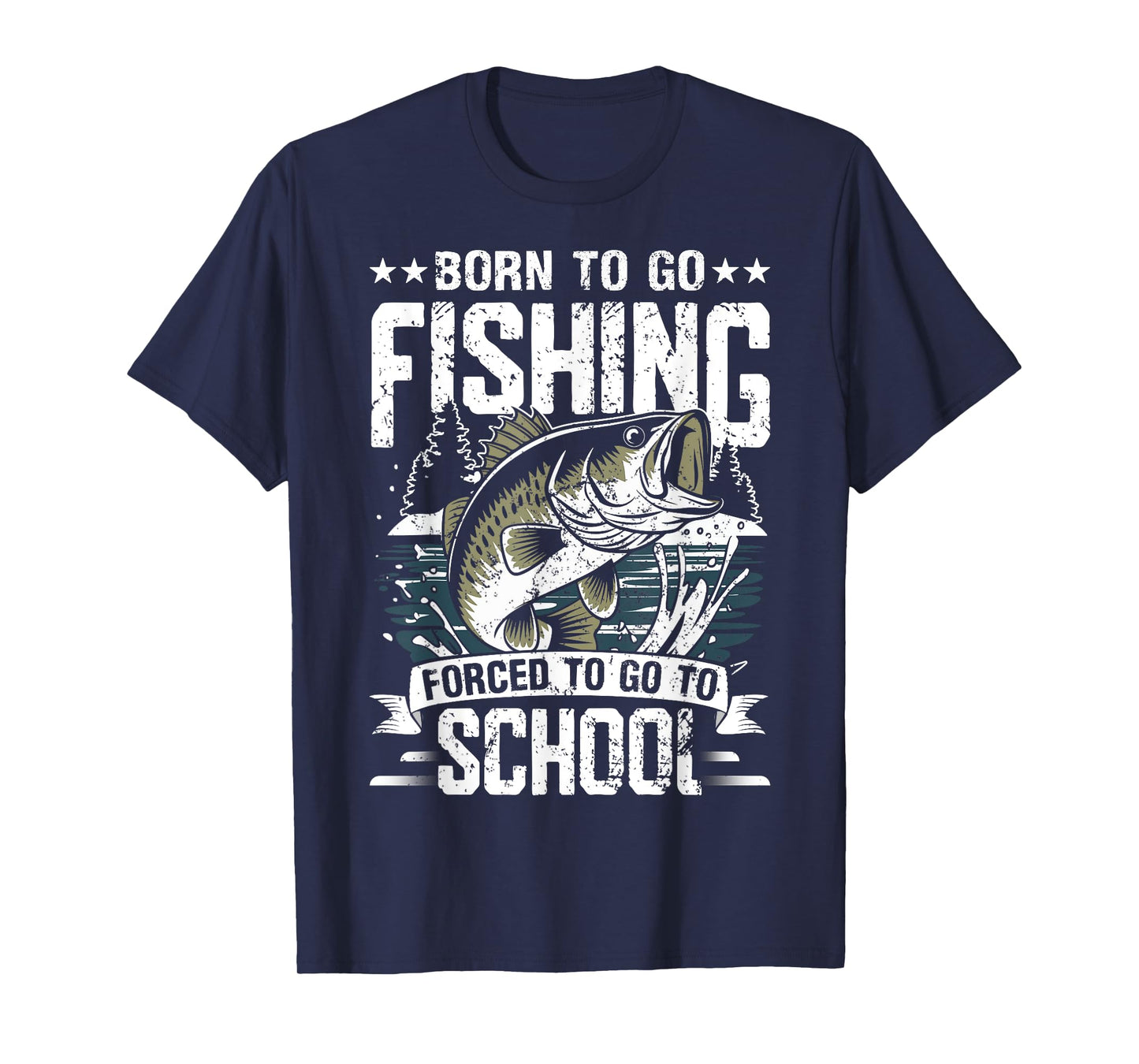 Teen Boys Fishing Shirt Forced To Go To School Bass Fish T-Shirt