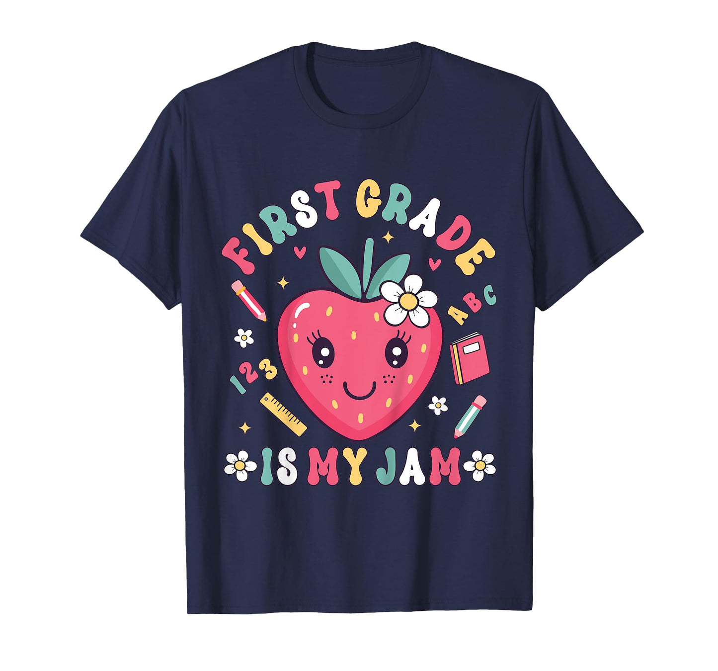 First Grade 1st Day Cute Cartoon Strawberry Girls T-Shirt