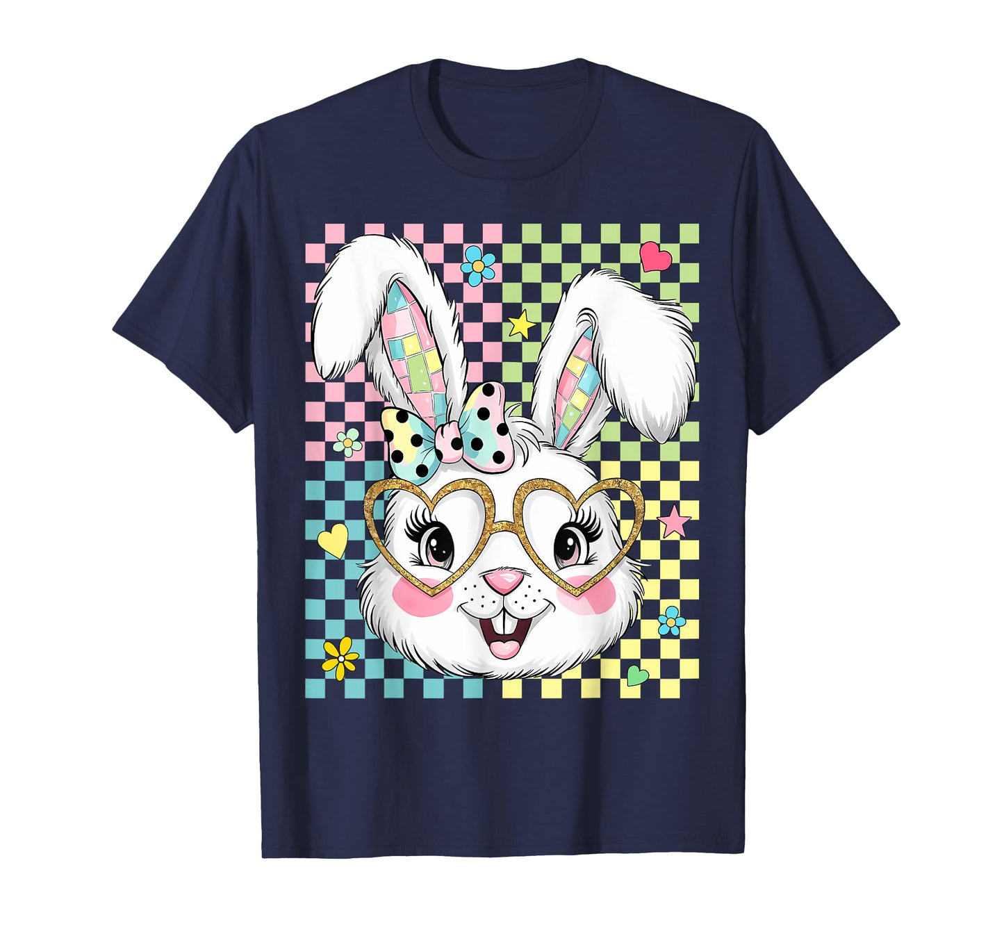 Happy Easter Vibes Cute Bunny Rabbit Face Women Girls Kids T-Shirt