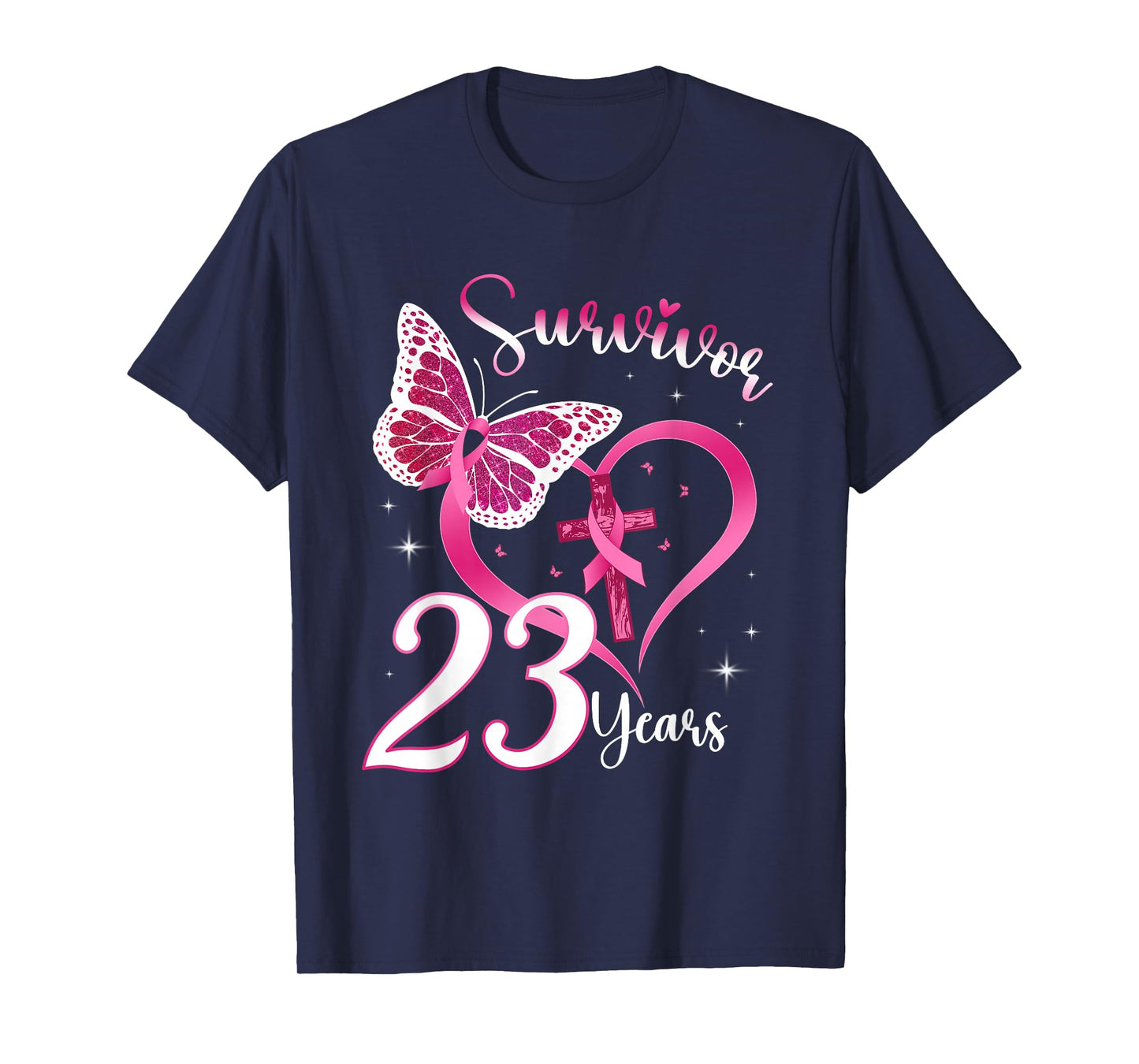 Breast Cancer Survivor Pink Ribbon Butterfly 23 Years Gift T-Shirt