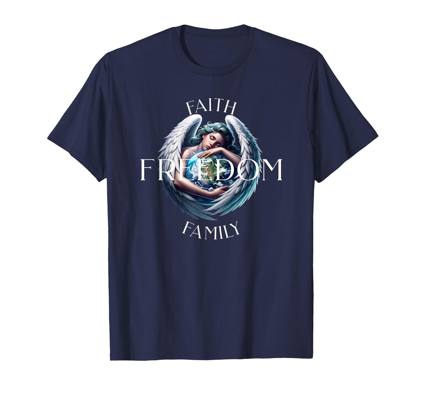 Faith Family Freedom Angel with Globe T-Shirt