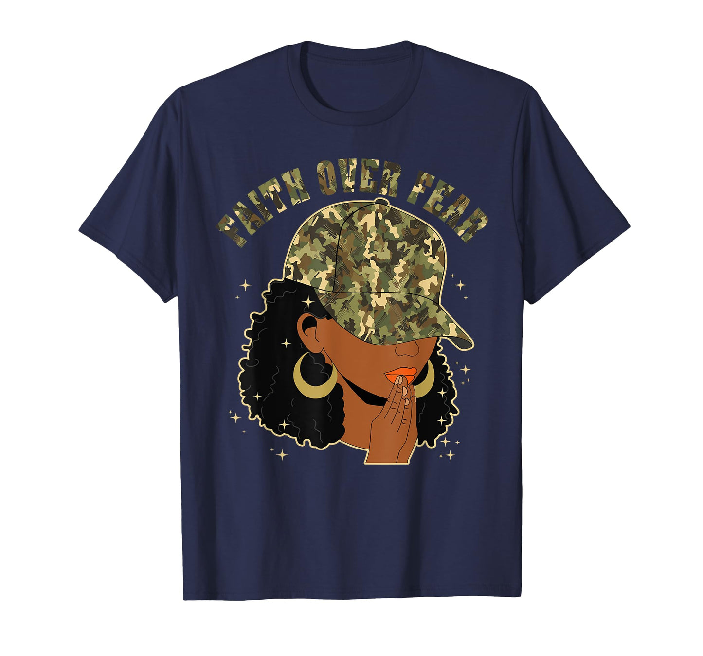 Faith Over Fear Christian Camo African American Afro Women T-Shirt