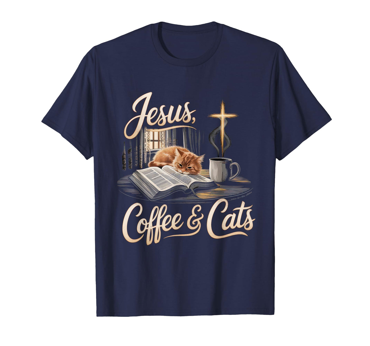 Jesus Coffee Cats Funny Cute Design Jesus Lovers Christian T-Shirt