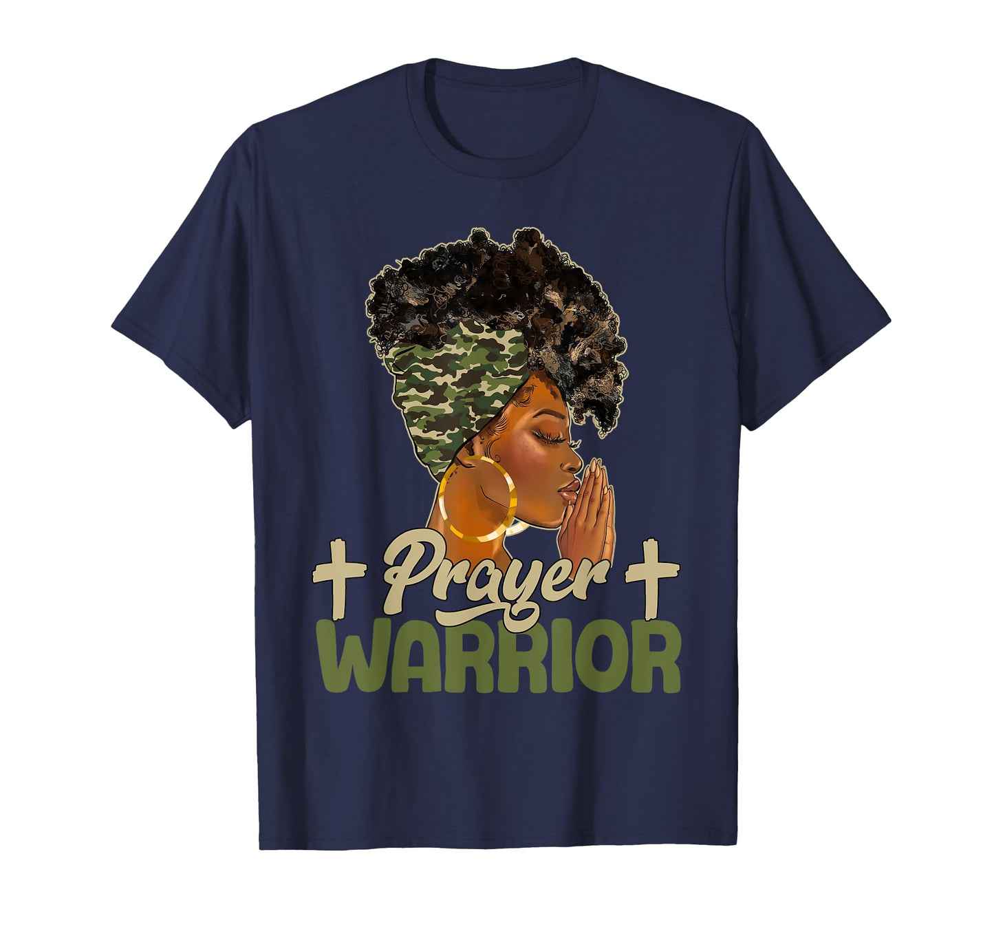 Praying Black Woman Afro Christian Sayings Prayer Warrior T-Shirt