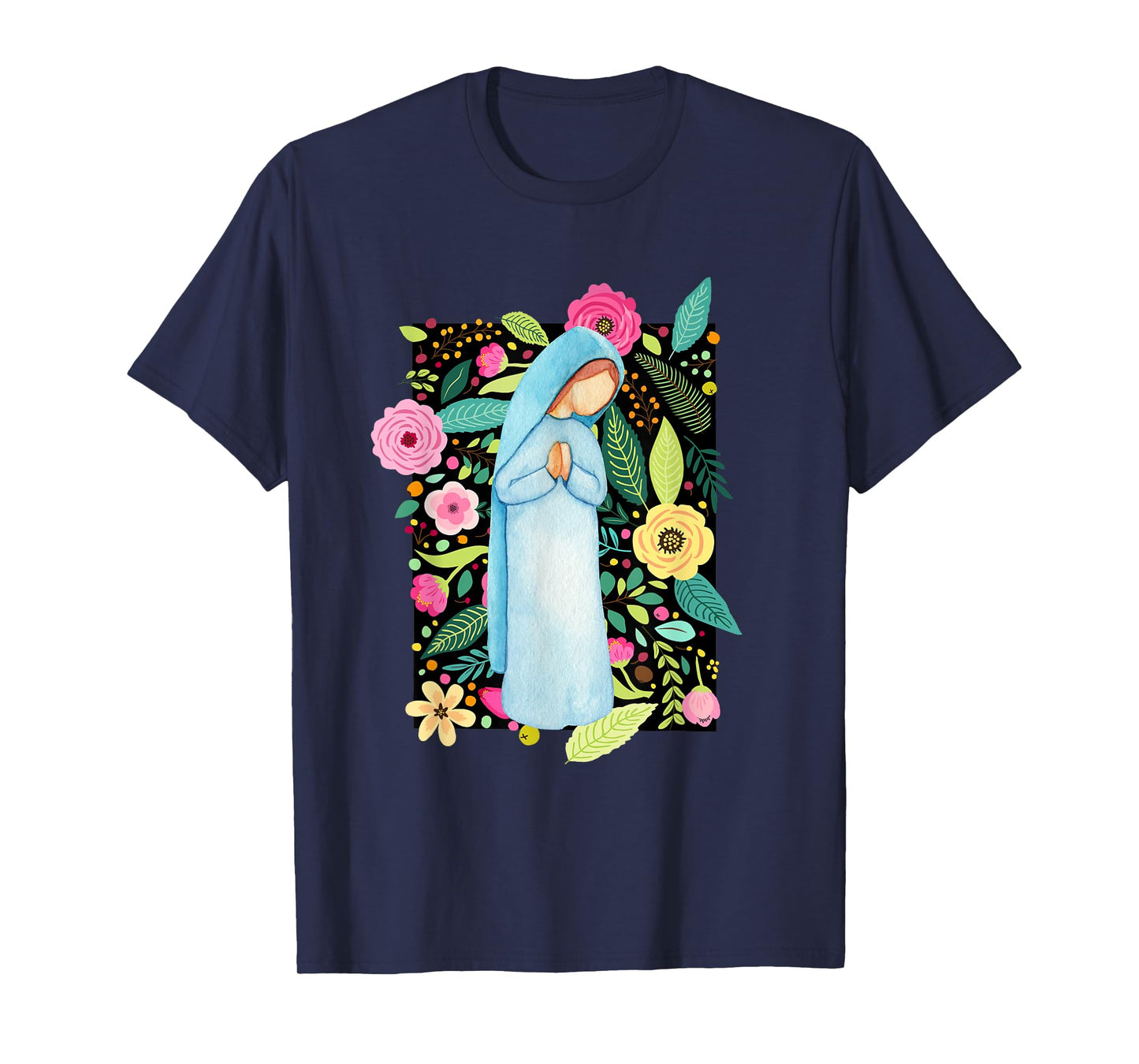 Marian Floral Blessed Mother Mary Catholic Women Girls T-Shirt