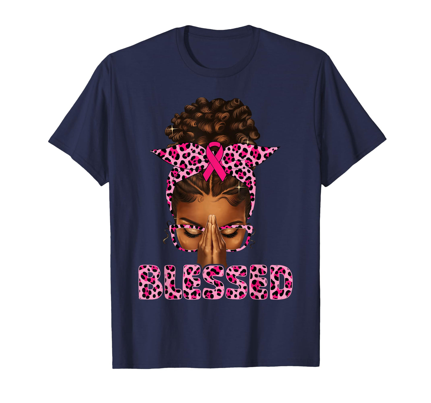 Blessed Black Woman Praying Afro Christian Breast Cancer T-Shirt