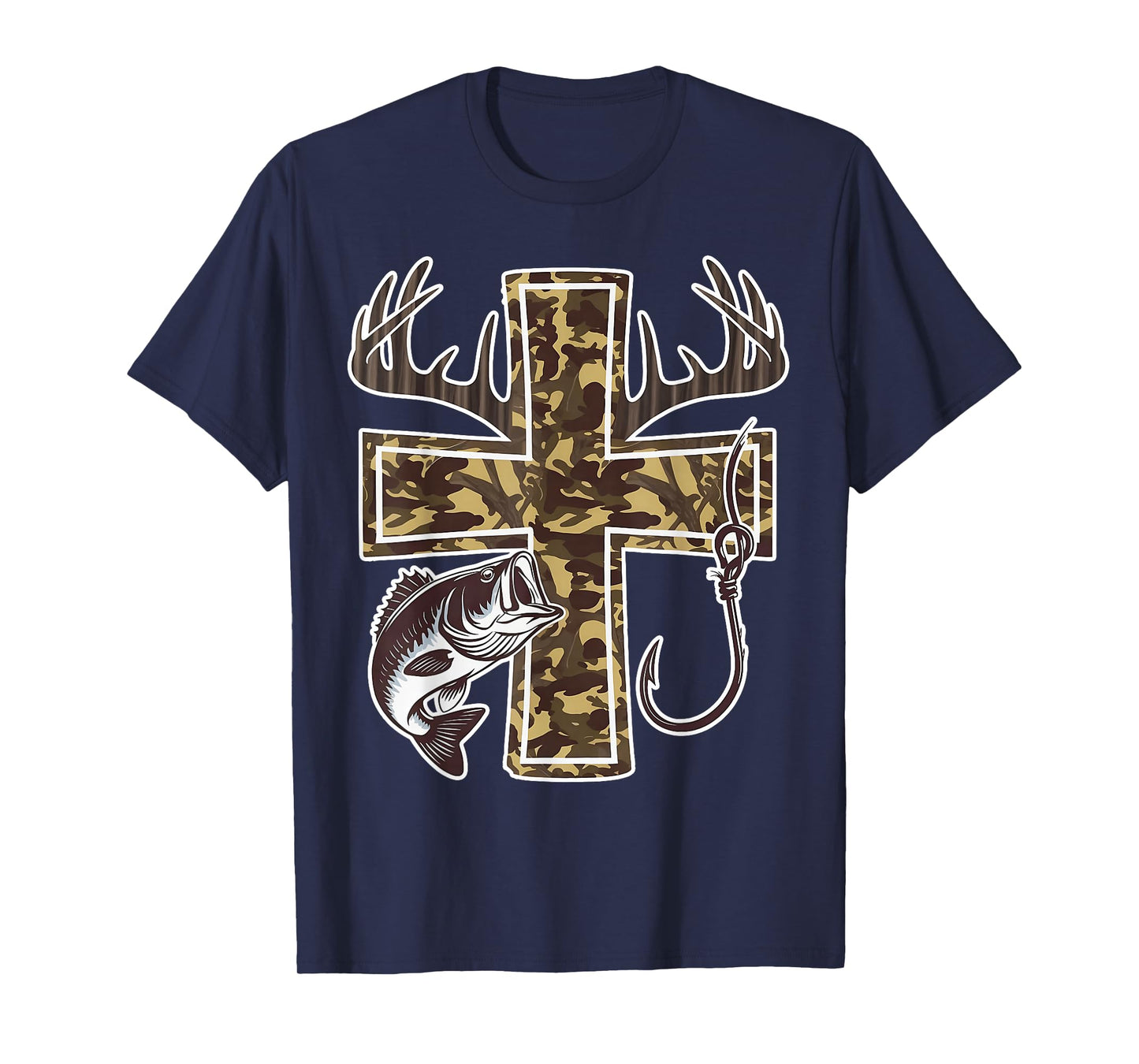 Camo Cross Hunting Fishing Deer Hunting Christian Retro T-Shirt