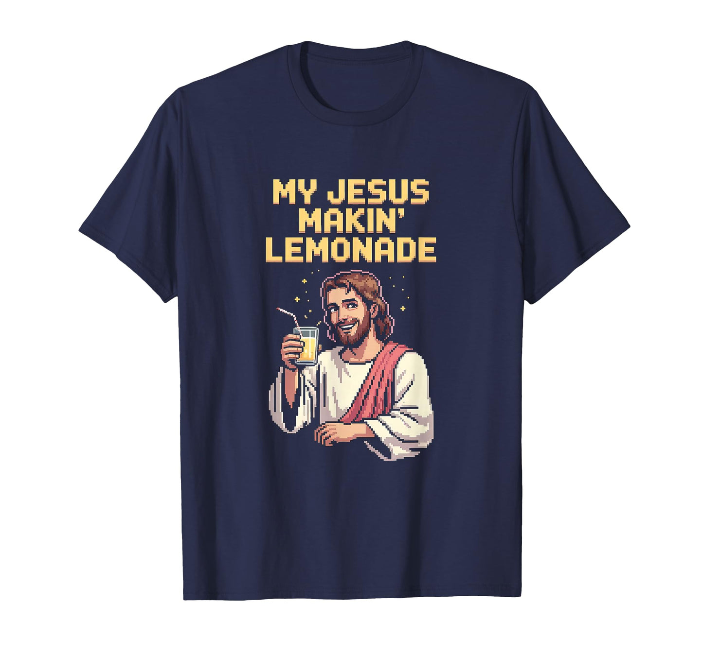 Funny Jesus Makin Lemonade Retro Pixel Art Christian Mens T-Shirt