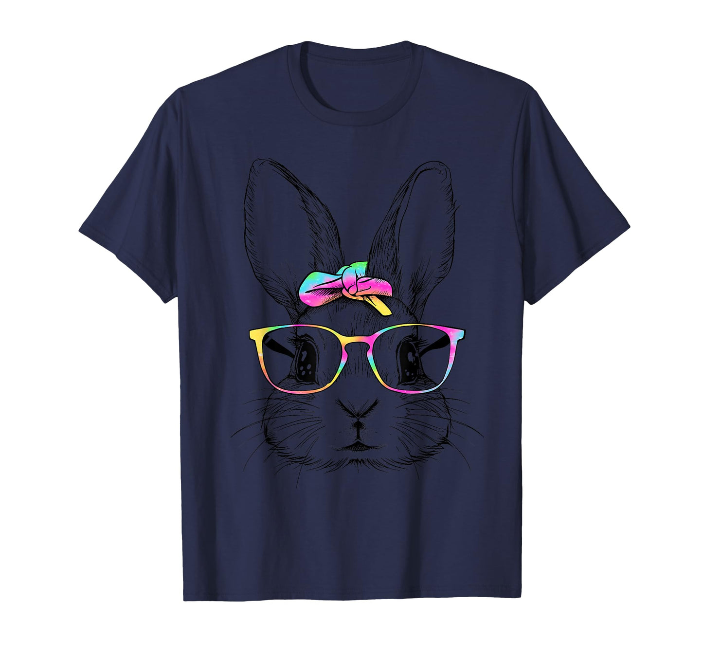 Cute Bunny Rabbit Face Tie Dye Glasses Girl Happy Easter Day T-Shirt