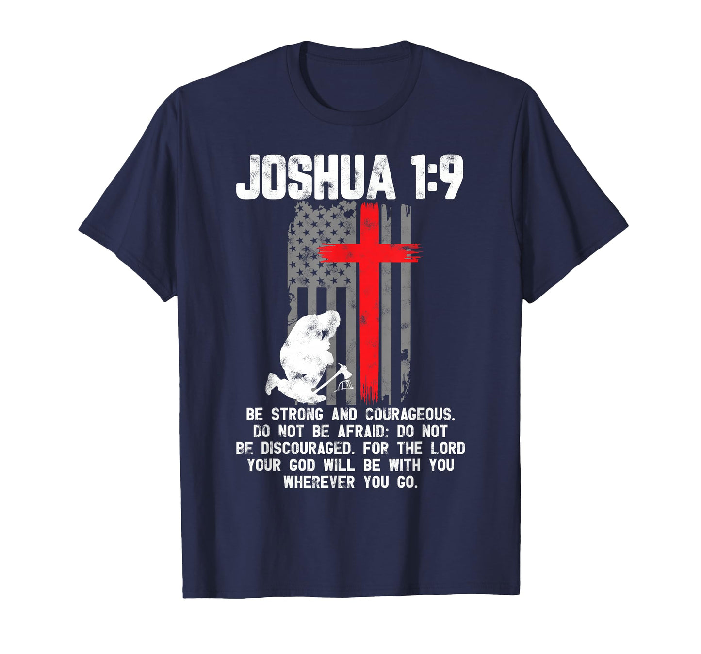 Thin Red Line Firefighter Cross Bible Verse Christian T-Shirt