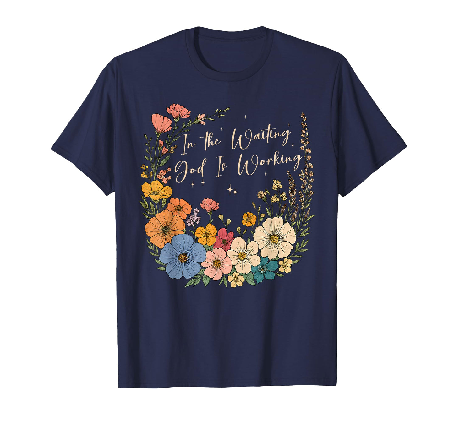 In the Waiting God is Working Vintage Floral Christian Jesus T-Shirt