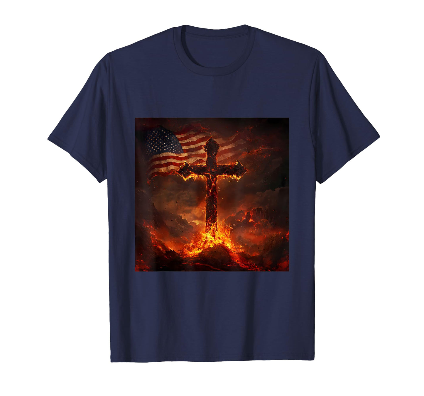 American Flag USA Cross Christian Faith Patriotic T-Shirt