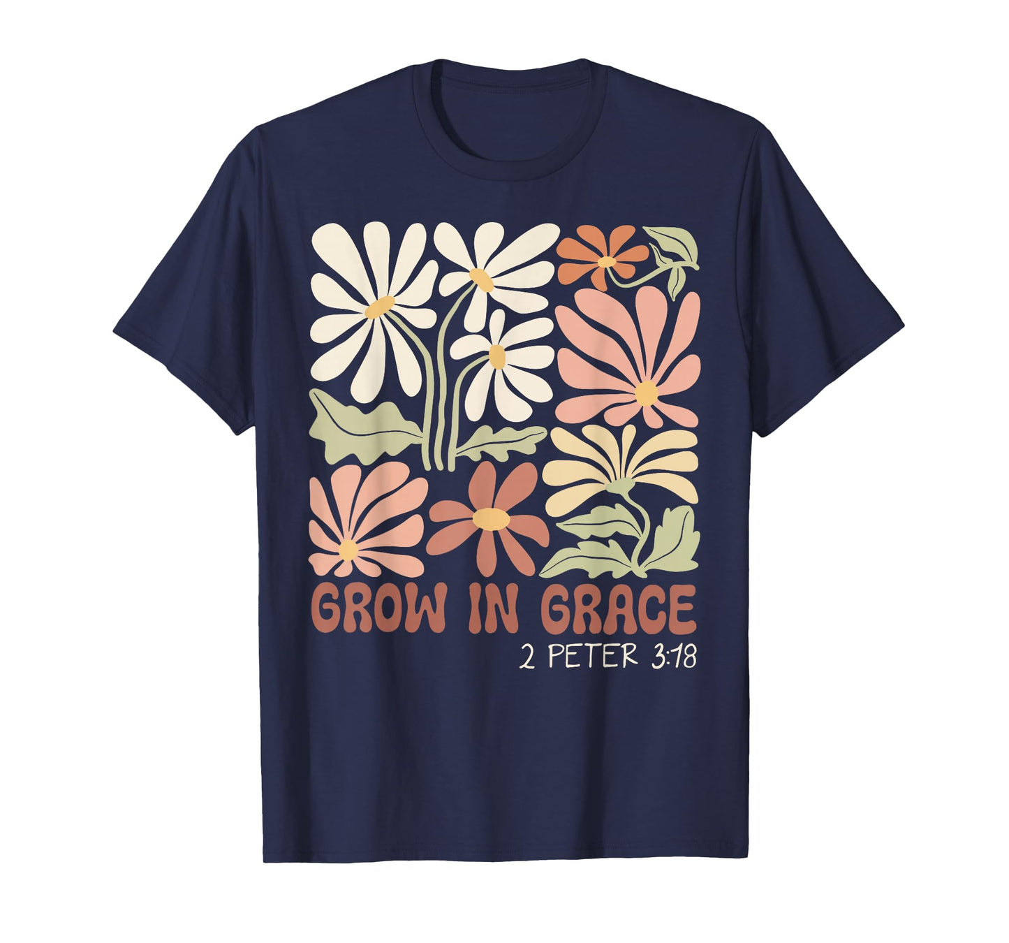 Grow In Grace Boho Christian Wildflower Bible Religious T-Shirt