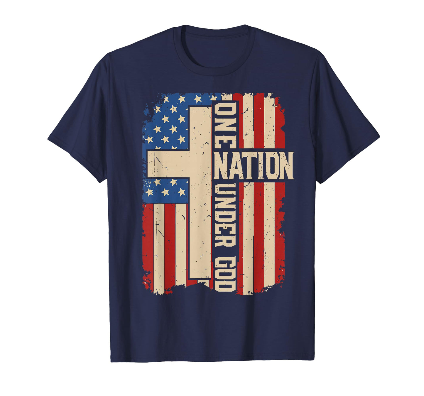 One Nation Under God Patriotic Christian Faith Cross US Flag T-Shirt