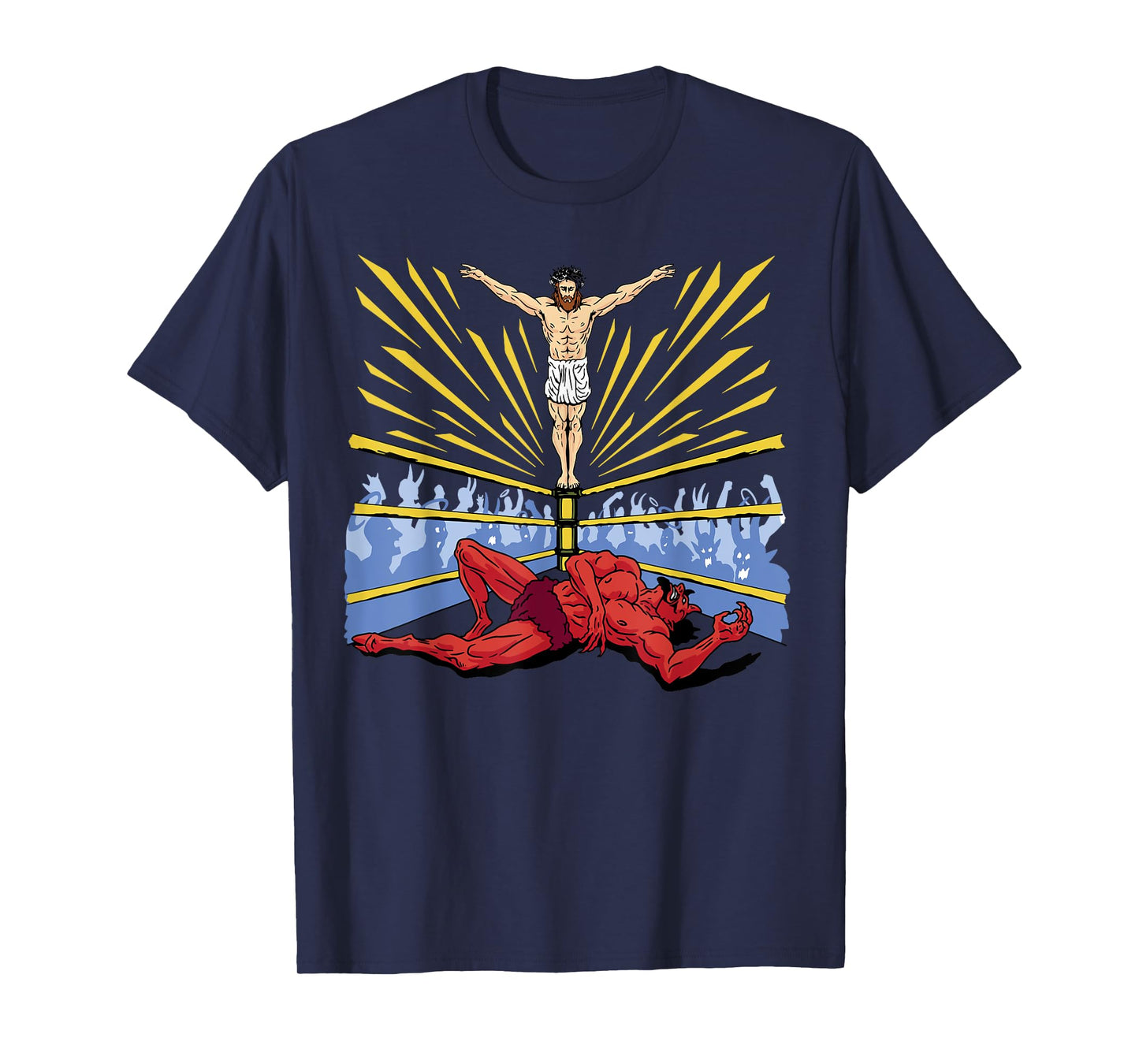 Jesus Wrestling Satan Religious Christian Funny Graphic Tee T-Shirt