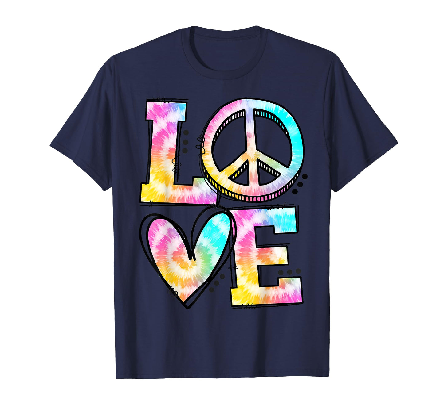 Retro Tie Dye Love Peace Sign Heart 60s 70s Hippie Costume T-Shirt