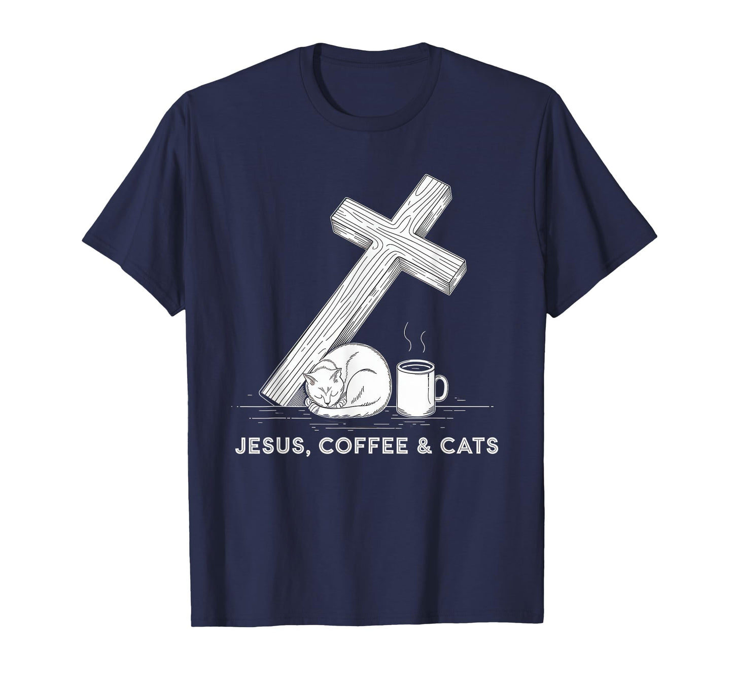 Jesus Coffee Cats Funny Cute Design Jesus Lovers Christian T-Shirt