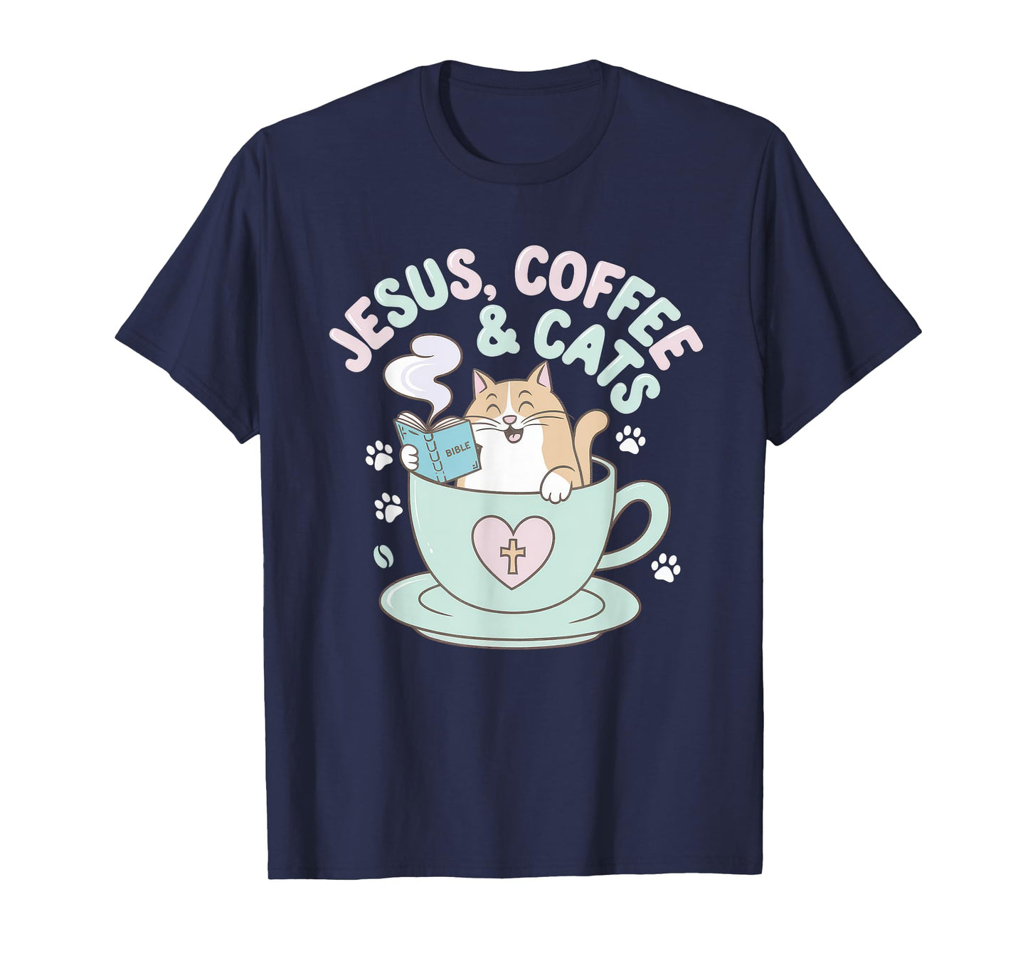 Jesus Coffee Cats Funny Cute Design Jesus Lovers Christian T-Shirt