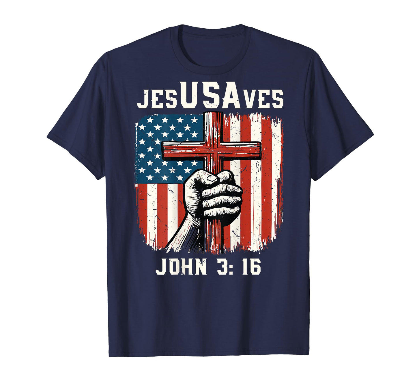 Jesus Saves USA Flag Christian Patriotic Cross American Flag T-Shirt