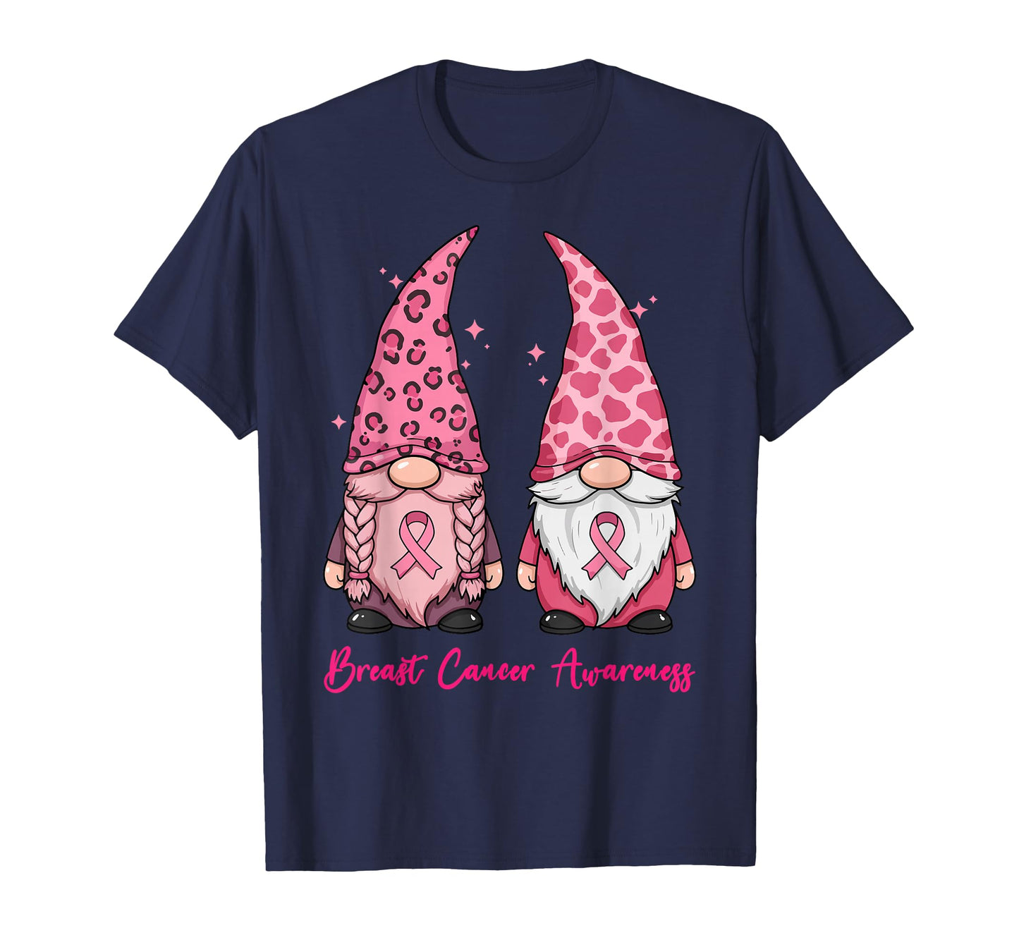 in October We Wear Pink Ribbon Gnome Breast Cancer Awareness T-Shirt