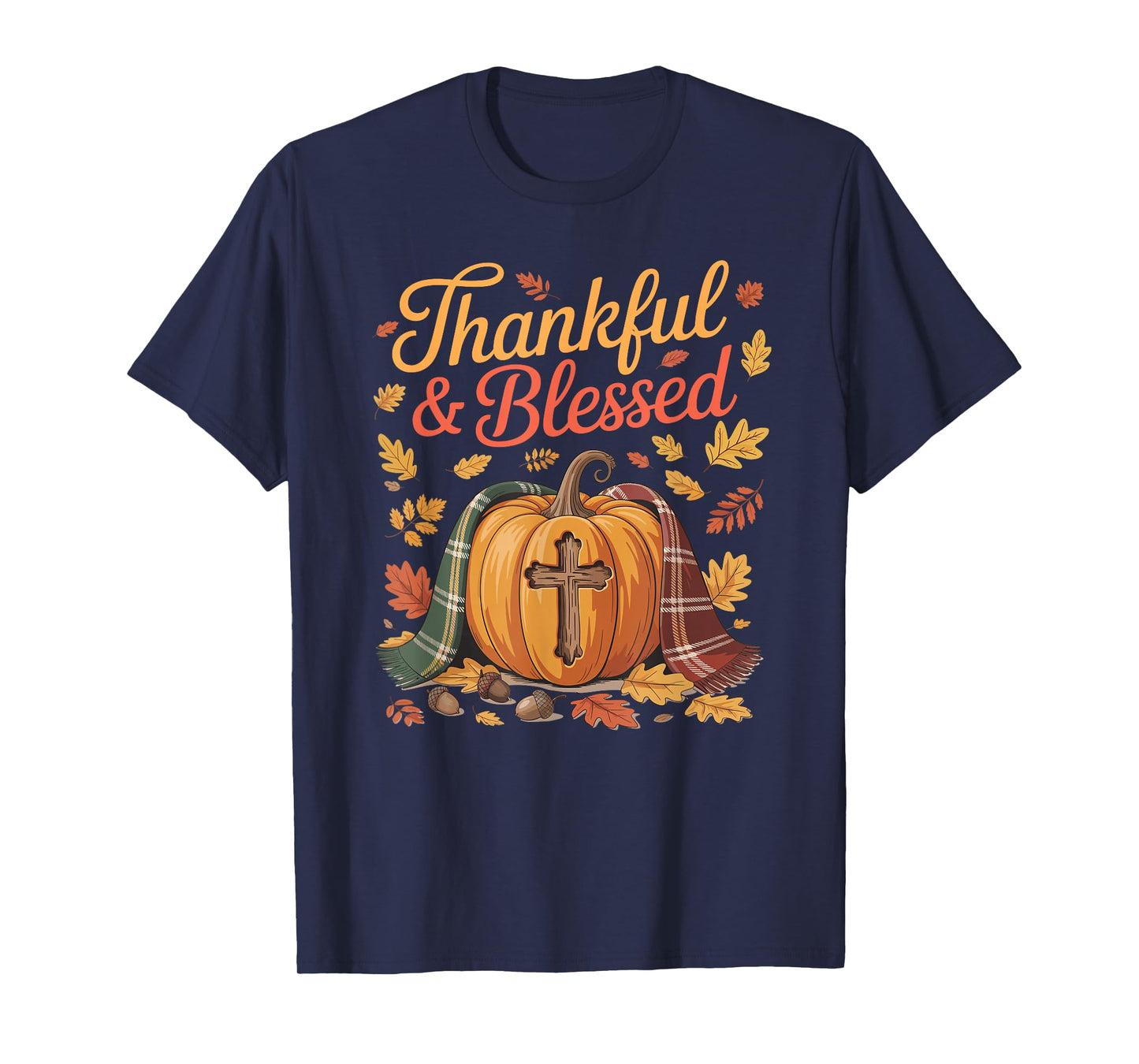 Thankful Blessed Pumpkin Cross Thanksgiving Fall T-Shirt
