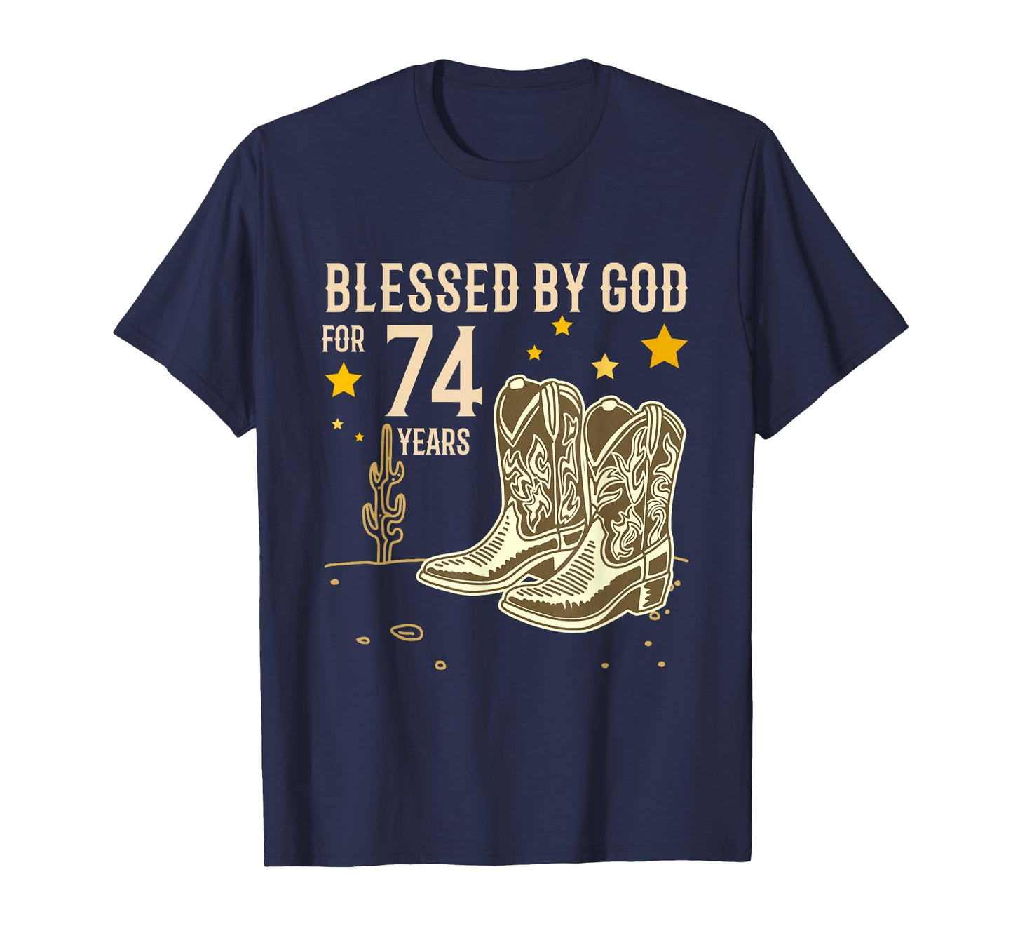 Vintage Blessed by God for 74 Years Cowboy 74th Birthday Men T-Shirt