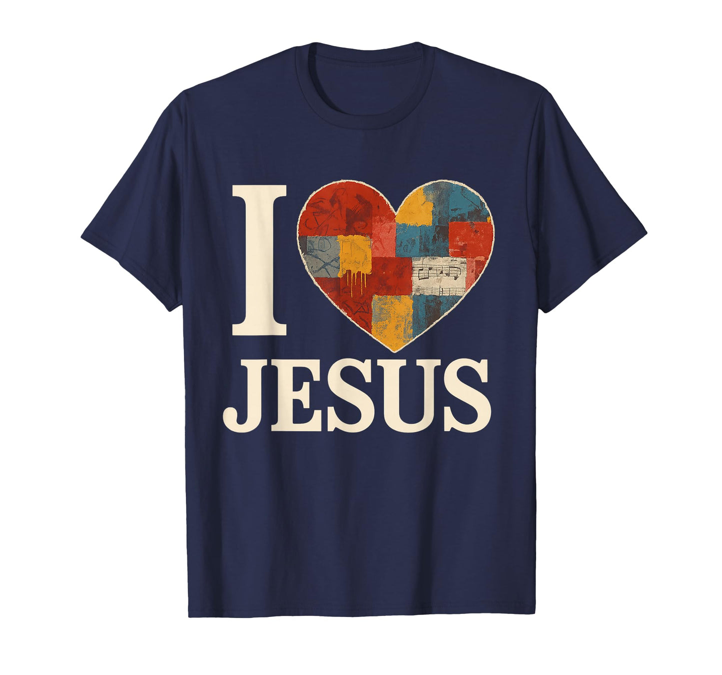 I Love Jesus Patchwork Graffiti Heart Christian Art T-Shirt