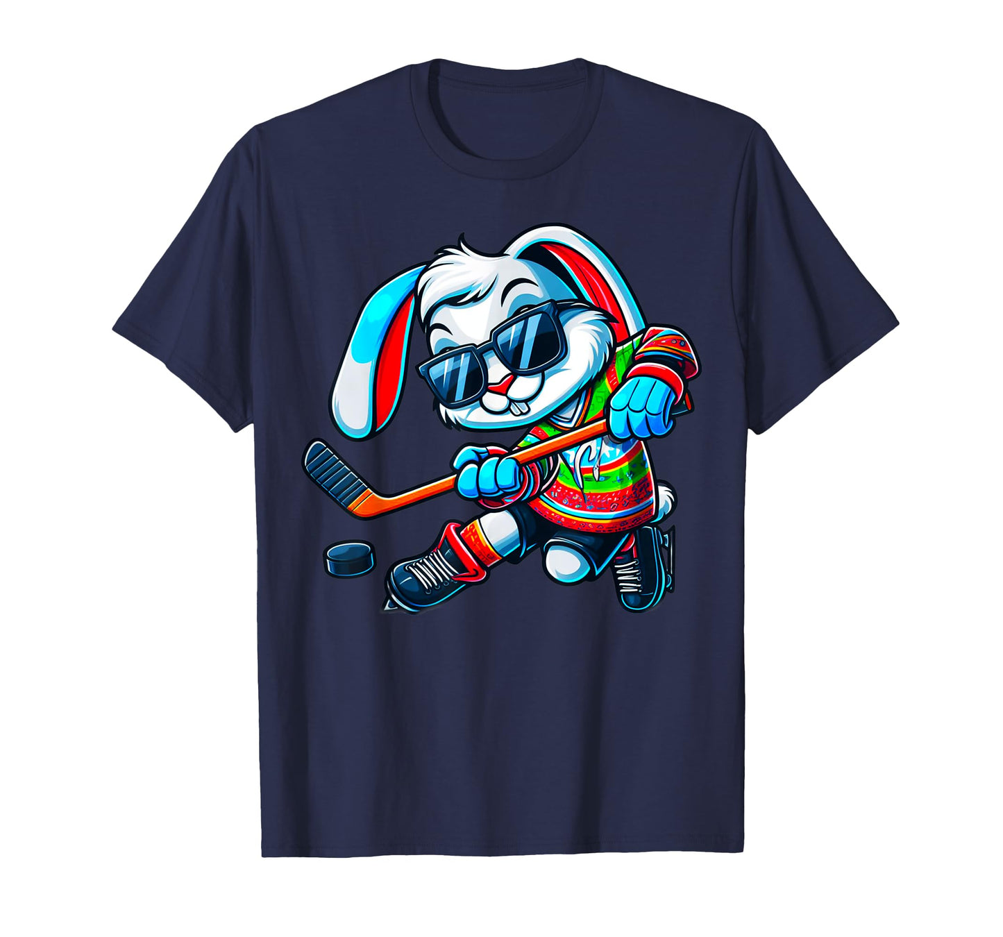 Easter Bunny Hockey Player Rabbit Egg Men Women Boys Kids T-Shirt