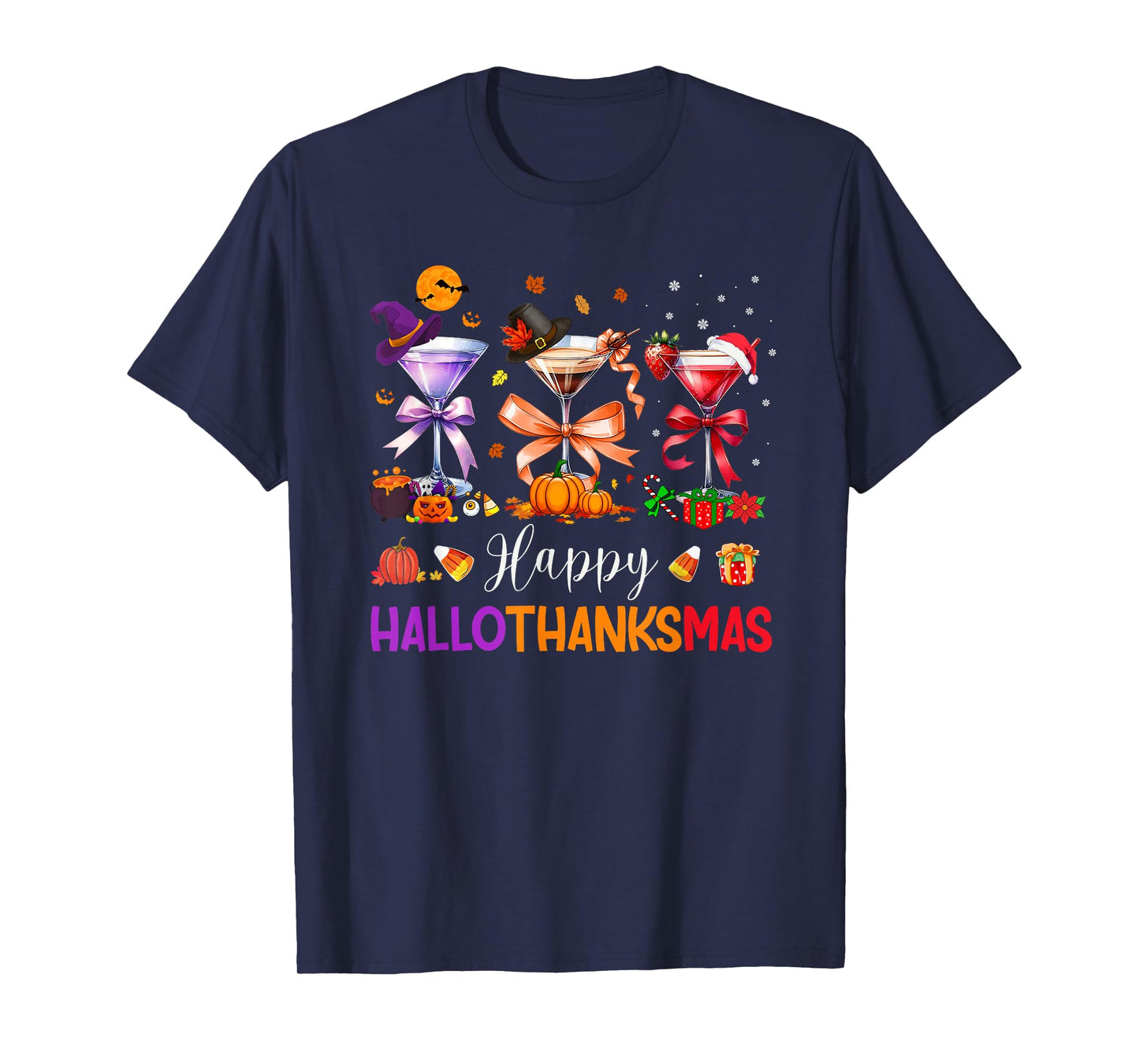 Happy Hallothanksmas Martini Coquette Bow Drinking Party T-Shirt