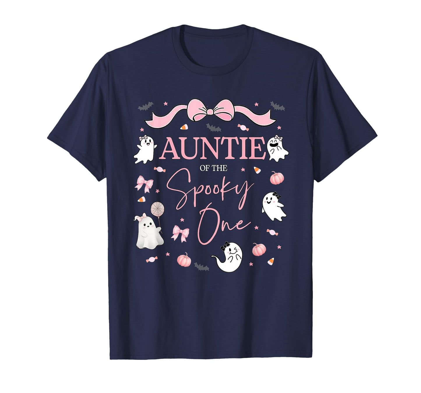 Auntie of The Spooky One Birthday Girl Pink Bow Halloween T-Shirt