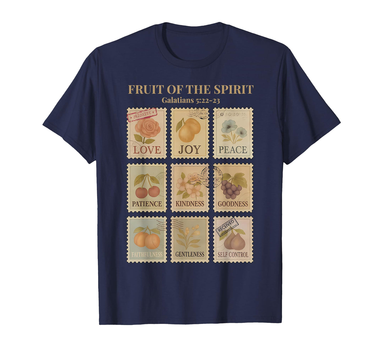 Fruit of The Spirit Vintage Stamp Christian Bible Verse T-Shirt