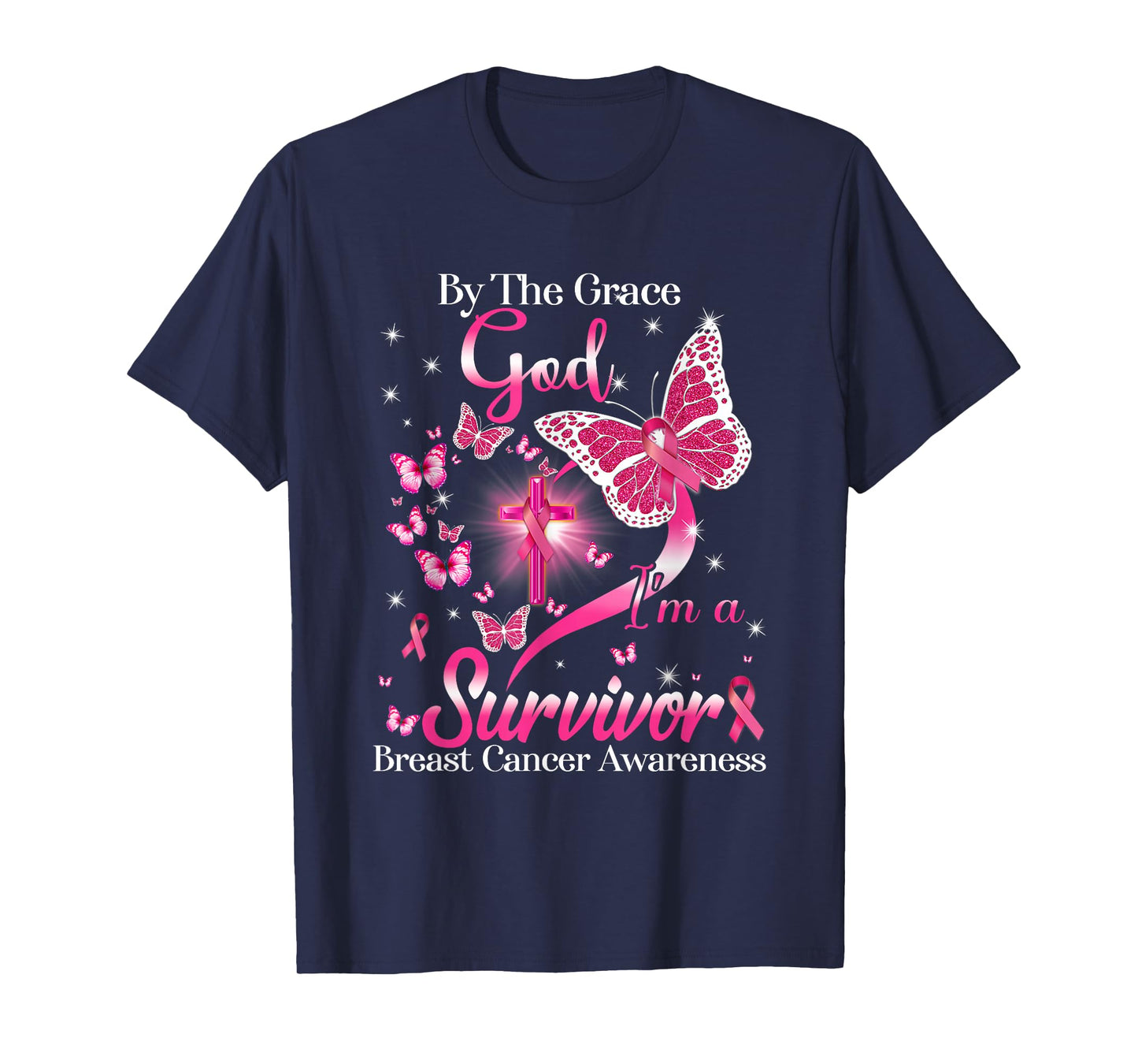 by The Grace God I'm A Survivor Breast Cancer Awareness T-Shirt