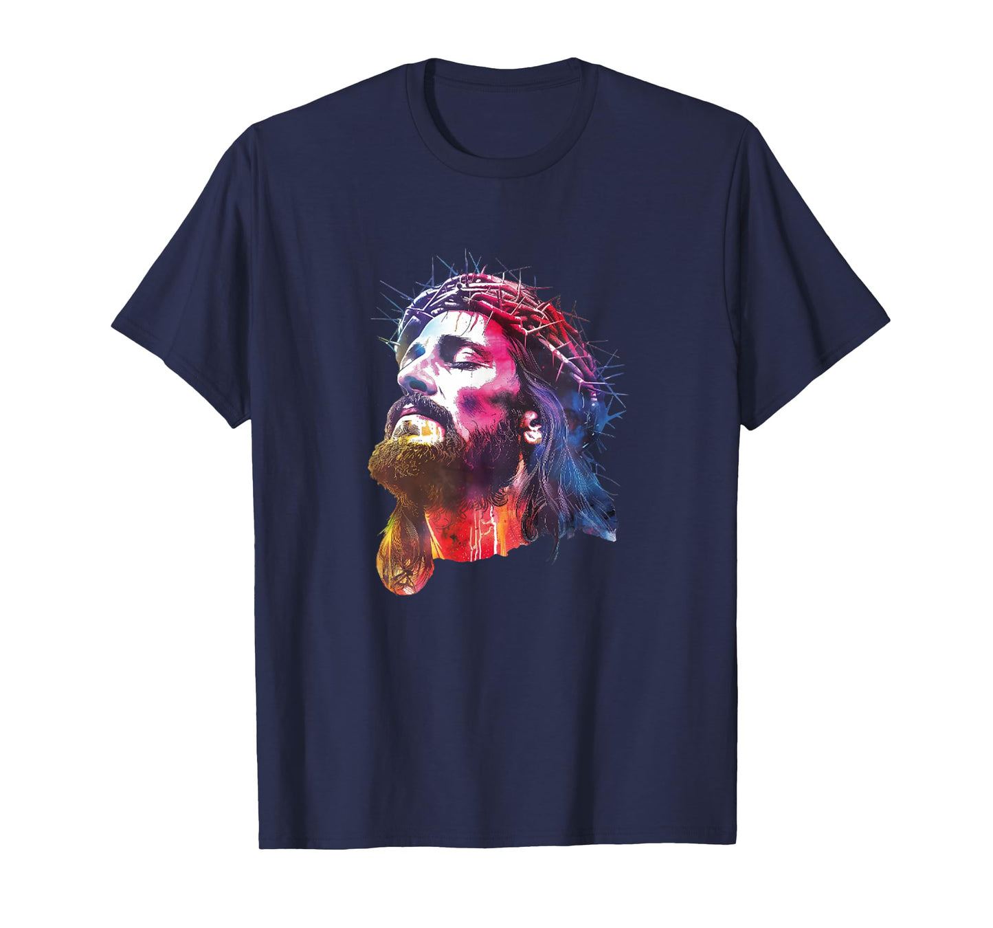 Face of Jesus Crown of Thorns Rainbow Christ Faith T-Shirt