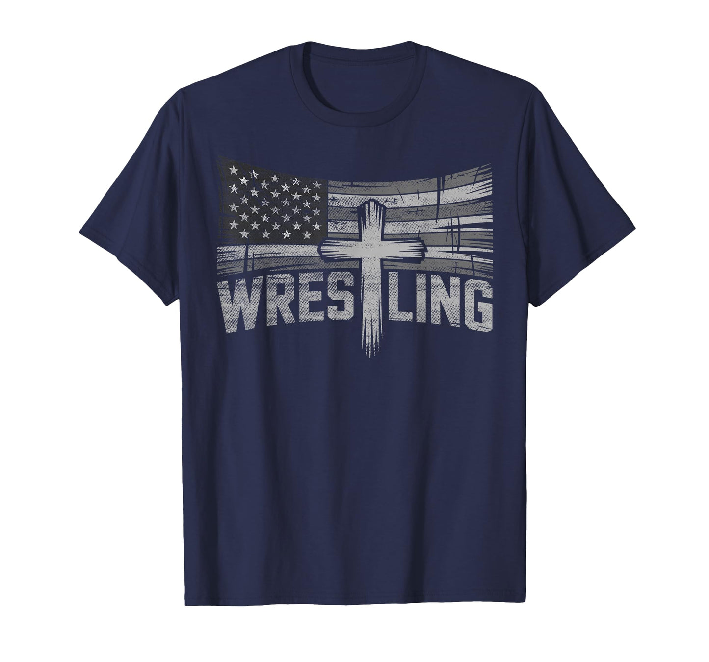 Vintage USA Flag Jesus Christ Christian Wrestling Wrestler T-Shirt