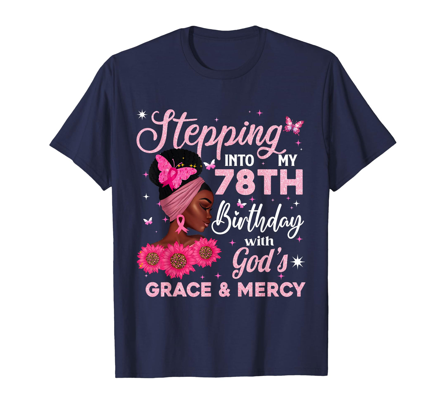 Retro 78th Bday Woman Breast Cancer Butterfly 78 Years Old T-Shirt