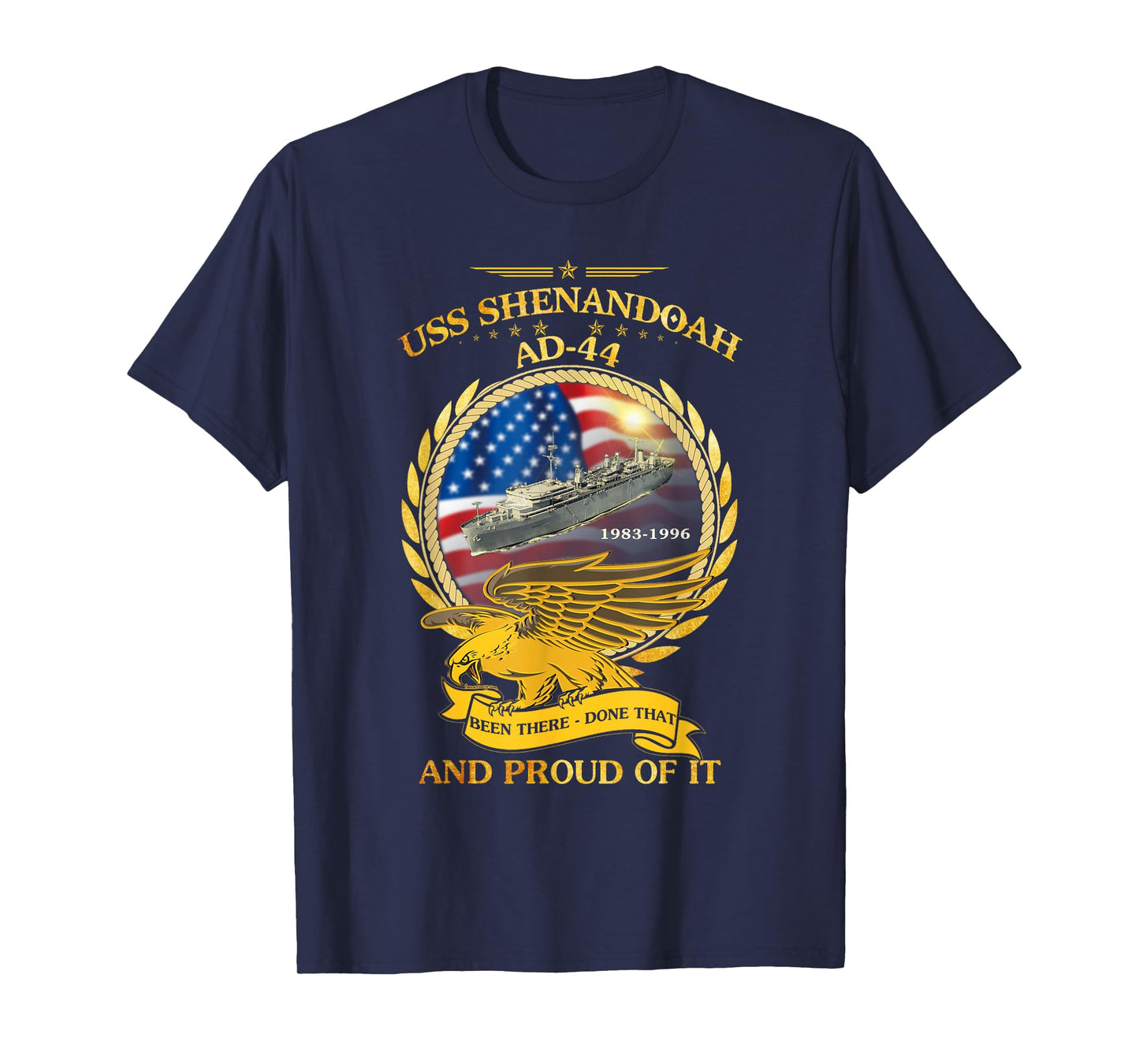 LoveUsNavy-2022 Unisex-Adults Classic Fit Black Small USS Shenandoah (AD-44) 1983-1996 Graphic T-Shirt