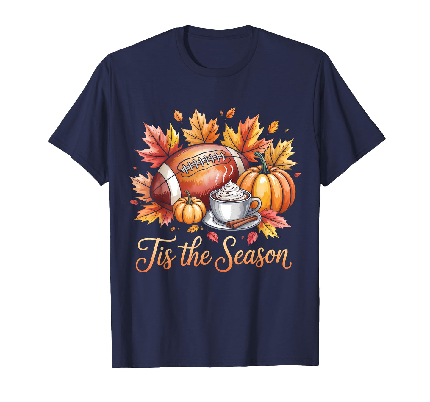 Pumpkin Spice Football Tis The Season Fall Thanksgiving T-Shirt