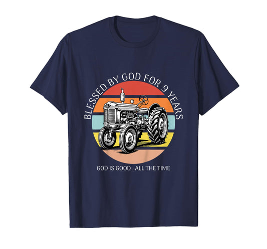 Kids Blessed by God for 9 Years Old Farm Tractor 9th Birthday T-Shirt